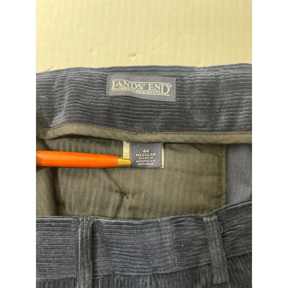 Mens Wide Wale Corduroy Pants 44x29.5 Lands' End Blue Pleated Relaxed Old Money - Picture 2 of 8